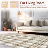 Ultra Soft Area Rug, Non Slip, Stain Resistant, Washable Area Rugs for Living Room, Bedroom, Contemporary Neutral Plaid Area with Beige and Light Brown Toned Squares(Beige)