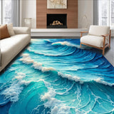 Ultra Soft Area Rug, Non Slip, Stain Resistant, Washable Area Rugs for Living Room, Bedroom, Sea Wave Pastel Area Rug for Relaxation Spaces(Blue)