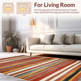 Ultra Soft Area Rug, Non Slip, Stain Resistant, Washable Area Rugs for Living Room, Bedroom, Rustic Earthy Striped Motif(Red)
