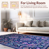 Ultra Soft Area Rug, Non Slip, Stain Resistant, Washable Area Rugs for Living Room, Bedroom, Rustic Multicolor Tapestry Vibe(Blue)
