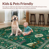 Ultra Soft Area Rug, Non Slip, Stain Resistant, Washable Area Rugs for Living Room, Bedroom, Eclectic Abstract Jungle Motif(Green)