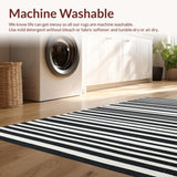 Ultra Soft Area Rug, Non Slip, Stain Resistant, Washable Area Rugs for Living Room, Bedroom, Elegant Linear Contrast with Alternating Dark and Light Stripes(Black)