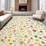 Ultra Soft Area Rug, Non Slip, Stain Resistant, Washable Area Rugs for Living Room, Bedroom, Wildflower Meadow with Whimsical Floral Print and Delicate Petals(Ivory)