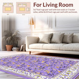 Ultra Soft Area Rug, Non Slip, Stain Resistant, Washable Area Rugs for Living Room, Bedroom, Elegant Purple Blossom Design(Purple)