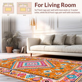 Ultra Soft Area Rug, Non Slip, Stain Resistant, Washable Area Rugs for Living Room, Bedroom, Rustic Ethnic Print Aesthetic(Orange)