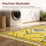 Ultra Soft Area Rug, Non Slip, Stain Resistant, Washable Area Rugs for Living Room, Bedroom, Tribal Yellow Diamond Motif(Yellow)
