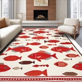 Ultra Soft Area Rug, Non Slip, Stain Resistant, Washable Area Rugs for Living Room, Bedroom, Elegant Outdoor Marine Motif(Red)