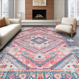 Ultra Soft Area Rug, Non Slip, Stain Resistant, Washable Area Rugs for Living Room, Bedroom, Elegant Distressed Geometric Motif(Pink)