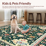 Ultra Soft Area Rug, Non Slip, Stain Resistant, Washable Area Rugs for Living Room, Bedroom, Neutral Boho with Floral Motifs(Dark Green)