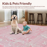 Ultra Soft Area Rug, Non Slip, Stain Resistant, Washable Area Rugs for Living Room, Bedroom, Bow-Shaped Rug with Stylish Loop Pattern and Uno Reverse Symbol(Pink)