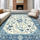 Ultra Soft Area Rug, Non Slip, Stain Resistant, Washable Area Rugs for Living Room, Bedroom, Whispering Winds Traditional Floral Motif with Tranquil Blue & Beige(Ivory)
