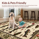Ultra Soft Area Rug, Non Slip, Stain Resistant, Washable Area Rugs for Living Room, Bedroom, Charming Hand-Printed Trout Design(Beige)