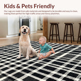 Ultra Soft Area Rug, Non Slip, Stain Resistant, Washable Area Rugs for Living Room, Bedroom, Elegant Black White Layered Stripe Pattern Rug with Textured Absorbency(Black)