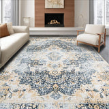 Ultra Soft Area Rug, Non Slip, Stain Resistant, Washable Area Rugs for Living Room, Bedroom, Luxurious Vintage Trellis Arrangement(Beige)