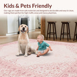 Ultra Soft Area Rug, Non Slip, Stain Resistant, Washable Area Rugs for Living Room, Bedroom, Scalloped Edge Bow Motif Rug with Coquette Ribbon Pattern and Preppy Charm(Pink)