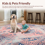 Ultra Soft Area Rug, Non Slip, Stain Resistant, Washable Area Rugs for Living Room, Bedroom, Vibrant Geometric Blue Accents(Pink)