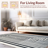 Ultra Soft Area Rug, Non Slip, Stain Resistant, Washable Area Rugs for Living Room, Bedroom, Contemporary Black and White Patterned Area Rug for Modern Patios(Black)