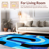 Ultra Soft Area Rug, Non Slip, Stain Resistant, Washable Area Rugs for Living Room, Bedroom, Trippy Geometric Blue Pattern(Blue)