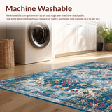 Ultra Soft Area Rug, Non Slip, Stain Resistant, Washable Area Rugs for Living Room, Bedroom, Elegant Retro Floral Composition(Blue)