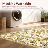 Ultra Soft Area Rug, Non Slip, Stain Resistant, Washable Area Rugs for Living Room, Bedroom, Ornate Beige Featuring Floral and Geometric Motifs in Gold Accents(Beige)