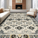 Ultra Soft Area Rug, Non Slip, Stain Resistant, Washable Area Rugs for Living Room, Bedroom, Vintage Inspired Round Area With Layered Geometric Tribal(Gray)