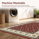 Ultra Soft Area Rug, Non Slip, Stain Resistant, Washable Area Rugs for Living Room, Bedroom, Rich Earthy Floral Trellis Aesthetic(Red)