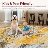 Ultra Soft Area Rug, Non Slip, Stain Resistant, Washable Area Rugs for Living Room, Bedroom, Elegant Distressed Artful Arrangement(Yellow)