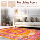Ultra Soft Area Rug, Non Slip, Stain Resistant, Washable Area Rugs for Living Room, Bedroom, Sunny Whimsical Boho Splash(Orange)