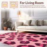 Ultra Soft Area Rug, Non Slip, Stain Resistant, Washable Area Rugs for Living Room, Bedroom, Fluffy Pink Leopard Rug for Girls Bedroom(Pink)