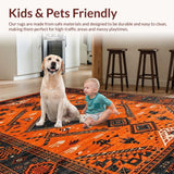 Ultra Soft Area Rug, Non Slip, Stain Resistant, Washable Area Rugs for Living Room, Bedroom, Elegant Earth Tones Design(Orange)
