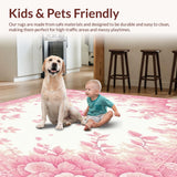Ultra Soft Area Rug, Non Slip, Stain Resistant, Washable Area Rugs for Living Room, Bedroom, Botanical Bliss Area Floral Motif(Pink)