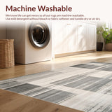 Contemporary Striped Runner with Distressed Beige and Slate Abstract Lines(Gray)