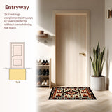 Ultra Soft Area Rug, Non Slip, Stain Resistant, Washable Area Rugs for Living Room, Bedroom, Earthy Toned Tribal Art Design(Beige)
