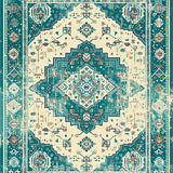 Ultra Soft Area Rug, Non Slip, Stain Resistant, Washable Area Rugs for Living Room, Bedroom, Elegant Trellis Motif in Aqua(Beige)