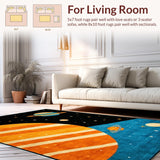Ultra Soft Area Rug, Non Slip, Stain Resistant, Washable Area Rugs for Living Room, Bedroom, Vibrant Cosmic Exploration Motif(Black)
