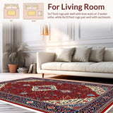 Ultra Soft Area Rug, Non Slip, Stain Resistant, Washable Area Rugs for Living Room, Bedroom, Oriental Beige and Black Dining Area Carpet(Red)