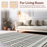 Ultra Soft Area Rug, Non Slip, Stain Resistant, Washable Area Rugs for Living Room, Bedroom, Striped Pattern Rug Minimalist Monochrome Floor Art(Black)