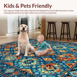 Ultra Soft Area Rug, Non Slip, Stain Resistant, Washable Area Rugs for Living Room, Bedroom, Chic Transitional Ogee Pattern(Blue)