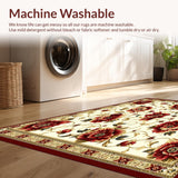 Ultra Soft Area Rug, Non Slip, Stain Resistant, Washable Area Rugs for Living Room, Bedroom, Elegant Floral Runner(White)