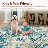 Ultra Soft Area Rug, Non Slip, Stain Resistant, Washable Area Rugs for Living Room, Bedroom, Sedona Collection Distressed Over Dyed Vintage Area Blue Beige(Blue)