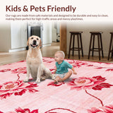 Ultra Soft Area Rug, Non Slip, Stain Resistant, Washable Area Rugs for Living Room, Bedroom, Fluffy Romantic Blossom Arrangement(Pink)
