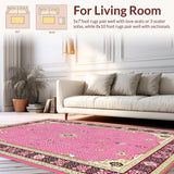 Ultra Soft Area Rug, Non Slip, Stain Resistant, Washable Area Rugs for Living Room, Bedroom, Unique Textured Medallion Style(Pink)