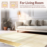 Ultra Soft Area Rug, Non Slip, Stain Resistant, Washable Area Rugs for Living Room, Bedroom, Abstract Gold Accent Line Area(Beige)