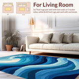 Ultra Soft Area Rug, Non Slip, Stain Resistant, Washable Area Rugs for Living Room, Bedroom, Delicate Aqua Ripple Motif(Blue)