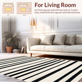 Ultra Soft Area Rug, Non Slip, Stain Resistant, Washable Area Rugs for Living Room, Bedroom, Contemporary Monochrome Stripe Rug with Dynamic Parallel Lines(Black)