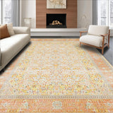 Ultra Soft Area Rug, Non Slip, Stain Resistant, Washable Area Rugs for Living Room, Bedroom, Modern Ornate Lattice Area Featuring Abstract Botanical Medallion Design(Yellow)