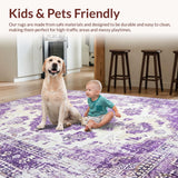 Ultra Soft Area Rug, Non Slip, Stain Resistant, Washable Area Rugs for Living Room, Bedroom, Sophisticated Ivy Medallion Style(Purple)