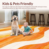 Ultra Soft Area Rug, Non Slip, Stain Resistant, Washable Area Rugs for Living Room, Bedroom, Elegant Swirling Fluidic Design(Orange)