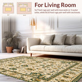 Ultra Soft Area Rug, Non Slip, Stain Resistant, Washable Area Rugs for Living Room, Bedroom, Elegant Beige Area with Intricate Floral Motifs and Green Accents(Beige)