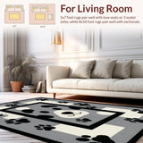 Ultra Soft Area Rug, Non Slip, Stain Resistant, Washable Area Rugs for Living Room, Bedroom, Trendy Low-Profile Paw Pattern(Black)